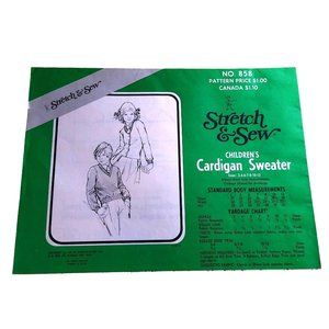 UNCUT Vintage Sewing PATTERN Stretch and Sew 858, Childrens 1973 Cardigan